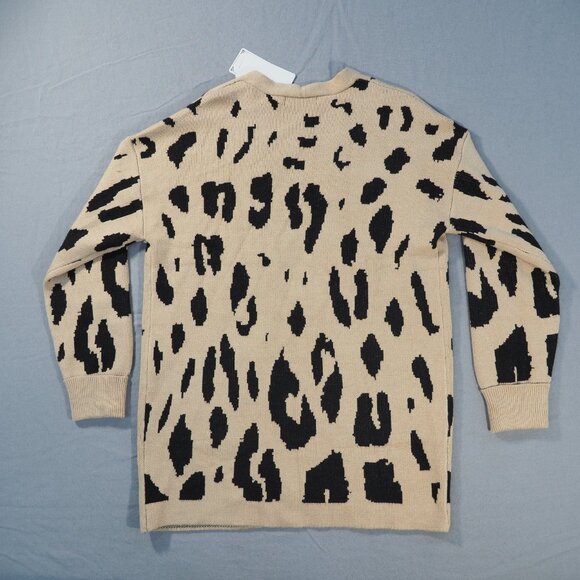 Zesica Sweater Cardigan Women Large Tan Leopard Open Front Duster Pockets Preppy - Picture 2 of 10